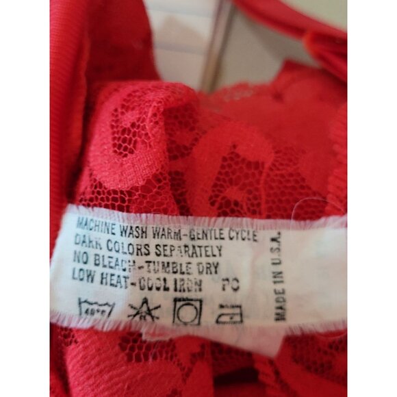 Vintage Slip Dress Lace Trim Size 40 Adjustable Straps Red Silky Nylon Antron Va - Picture 6 of 7